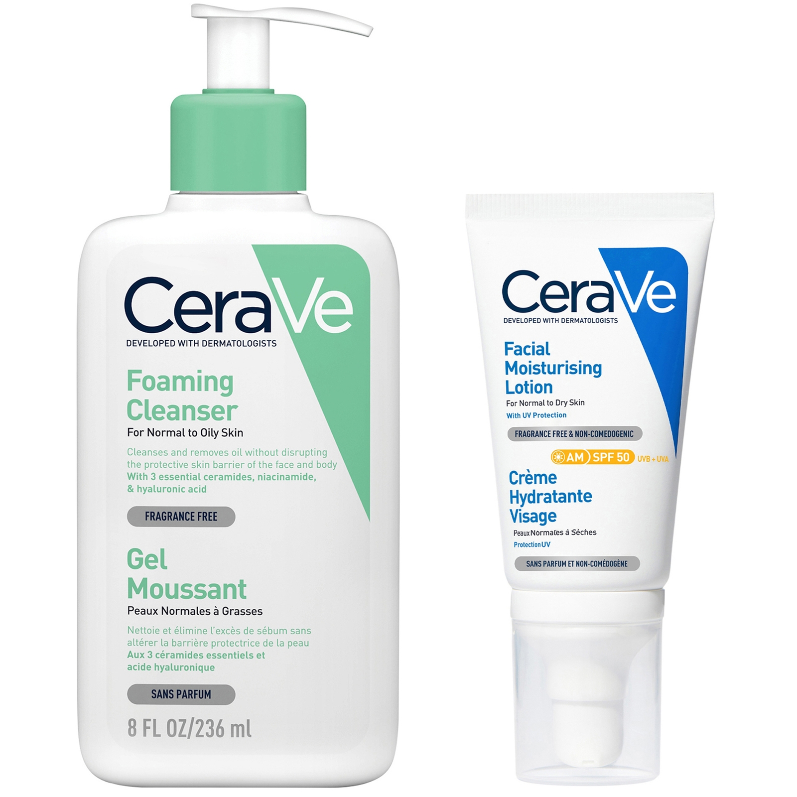 CeraVe Morning Cleanse and Protect Duo for Oily Skin, Cleanser with Niacinamide and Moisturiser with SPF 50 and Hyaluronic Acid CeraVe Morning Cleanse and Protect Duo for Oily Skin, Cleanser with Niacinamide and Moisturiser with SPF 50 and Hyaluronic Acid von CeraVe