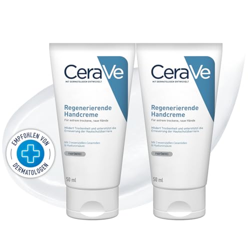 CeraVe Regenerierende Handcreme für extrem trockene, raue Hände, Mit Hyaluron und 3 essenziellen Ceramiden, 2 x 50ml von CeraVe