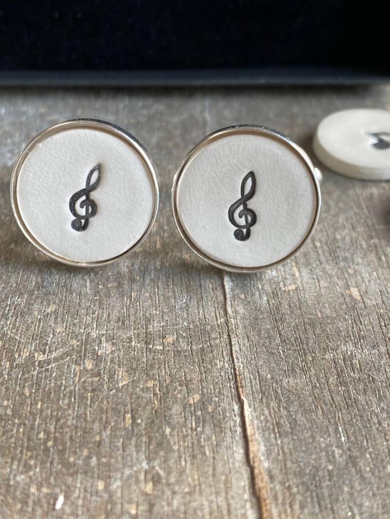 Herren Manschettenknöpfe Musiker Neuheit Geschenk Porzellan Vater Chef Dirigent Schwarz Hinweis Schwarzweiß-Keramik von Ceraminic