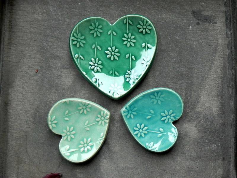 Valentinstag Geschenk Set Herz Keramik Ringschale Mint Und Türkis Liebe Teller Blume Schmuck Schale 3Er von Ceraminic