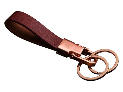Cerbery - Schlüsselanhänger aus Leder mit Ringen und Geschenkbox - Auto Geschenk Schlüsselband Schlüsselbund Schlüsselhalter Schlüsselring (Gold) von Cerbery