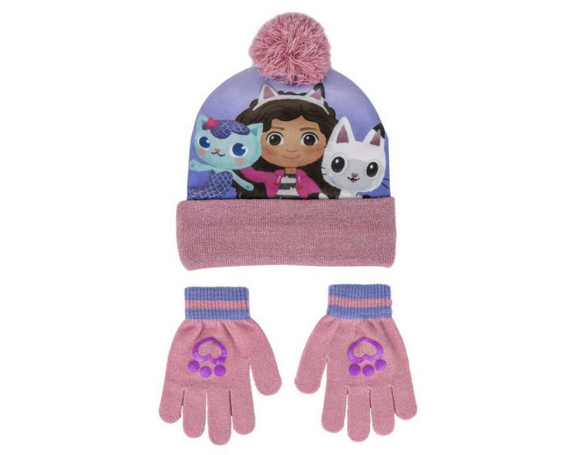 Cerda Bommelmütze Gabby's Dollhouse 2er Set Kinder Winter Accessoire Mütze Handschuh von Cerda