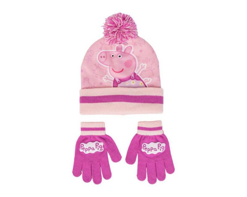 Cerda Bommelmütze Peppa Pig 2er Set Kinder Winter Accessoire Mütze Handschuh von Cerda