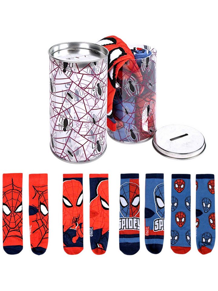 Cerdá Socken Spider-Man - Marvel (4-Paar) Geschenkset mit Spardose Gr.23-34 von Cerdá
