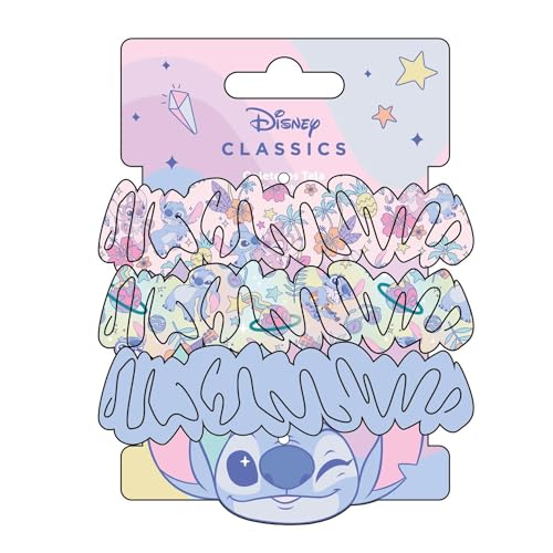 Disney Stitch Haargummis für Mädchen und Frauen, rutschfester und weicher Pferdeschwanzhalter - 3 Haargummis Set (2 bedruckt, 1 einfarbig) von CERDÁ LIFE'S LITTLE MOMENTS