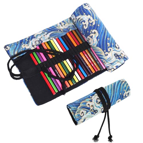48 Löcher Canvas Pencil Bag, Bleistifthalter für Künstler, Bleistift Wrap Kasten, 48 Löcher Verpackungshalter Bleistift Wrap Kasten Bleistifthalter für Künstler, Schule, Tier (ohne Bleistifte) von Cerioll