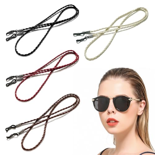 Brillenband Aus Leder,PU Leder Brillenbänder,Leder-Brillenband,4 Stück Brillenband PU Leder,PU Leder Brillen Seil Brillenbänder,Brillenkordel Herren,Brillenkette Aus Leder,Für Sonnenbrille Lesebrille von Cerioll