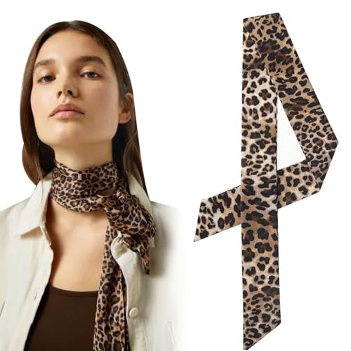 Damen Skinny Scarf, Mode Leopard Stirnband Halstuch, Damen Schal Mit Leopard, Skinny Seidenschal, Satin Ribbon Seidentüch Krawatte Kopfschmuck Haarschal Handtasche Griffband von Cerioll