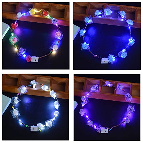 Garland Stirnband,Blumen Stirnband,Leuchtende Blumenkronen,Leuchtender Kranz,4PCS Haarschmuck Stirnband Leuchtend,LED-stirnband Für Mädchen,LED-Blumenkranz,LED Blumenkranz Stirnband,Blumen-Stirnband von Cerioll