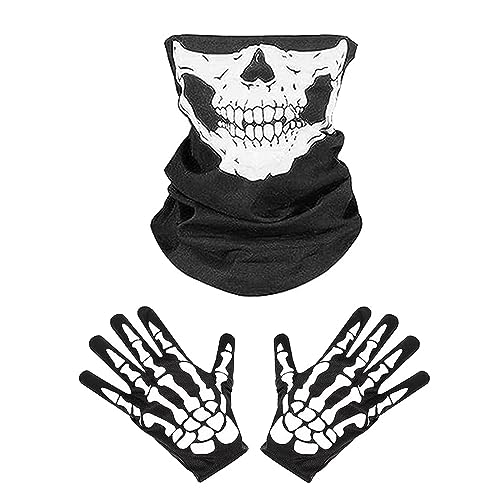 Skelett Maske + Skelett Handschuhe,Maske Skelett Set,Skeleton Maske Handschuhe,1 Skelett Maske mit 1 Paar Skelett Handschuhe,Halloween Skelett Handschuhe,Totenkopf Maske Schwarz Für Halloween von Cerioll