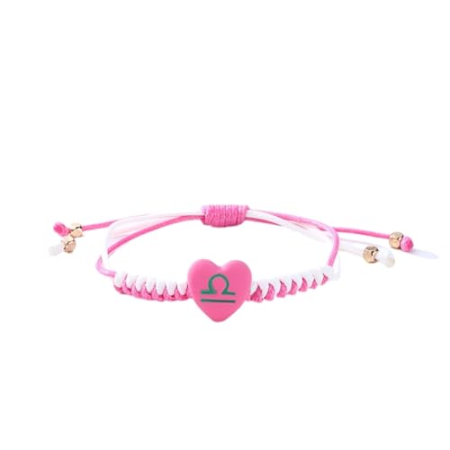 Cernomal 12 Horoskop-Sternzeichen-Armbänder – Herz-Charm-Anhänger, Handgefertigte Seilkette, 12 Sternbilder-Armreif, Schmuckgeschenk Für Damen Und Herren, Waage, Verstellbar von Cernomal