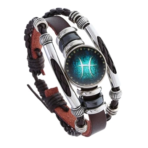 Cernomal 12 Sternbild-Armbänder – Punk-Mode-Paare, Schnalle, Mehrschichtiges Leder, 12 Sternzeichen-Armreif, Herren-Armband, Schmuck, Geschenk-Armbänder, Stück, Verstellbar von Cernomal