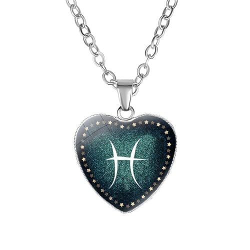 Cernomal 12 Sternbild-Halsketten – Glas-Cabochon-Herzform-Symbol-Anhänger-Pullover-Kette, Klassischer Sternzeichen-Horoskop-Schmuck Für Männer Und Frauen, Geburtstagsgeschenk, Stück, von Cernomal