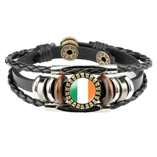 Cernomal Geflochtene Armbänder Mit Irland-Flagge – Modischer Lederarmreif Mit Nationalflaggen-Motiv, Für Männer Und Frauen, Mehrschichtiges Geflecht, Verstellbarer Druckknopf-Armbands von Cernomal