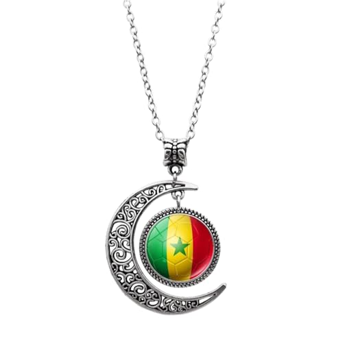 Cernomal Halsketten Mit Senegal-Flagge-Anhänger – Vintage-Glas-Halbmond-Fußball-Charm-Pullover-Kette, Für Männer Und Frauen, Fußballfans, Geburtstagsschmuck, Geschenke, Accessoires, von Cernomal