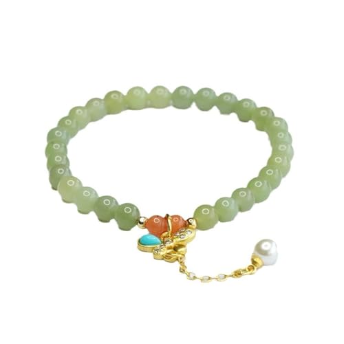 Cernomal Hetian-Jade-Armband Für Damen – Schmetterlings-Charm, 6 Mm Perlenstein, Verstellbarer Armreif, Edelsteine, Stretch-Armband, Zubehör, Schmuck, Geschenke Für Frauen Und Mädche von Cernomal