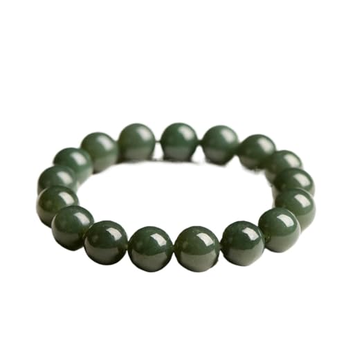 Cernomal Hetian-Jade-Perlenarmband Für Frauen – 12 Mm Natürlicher Grüner Edelstein-Stretch-Armreif, Geschenke Für Sie, Weihnachten, Valentinstag, Schmuckzubehör, Steinarmband, 12 Mm von Cernomal