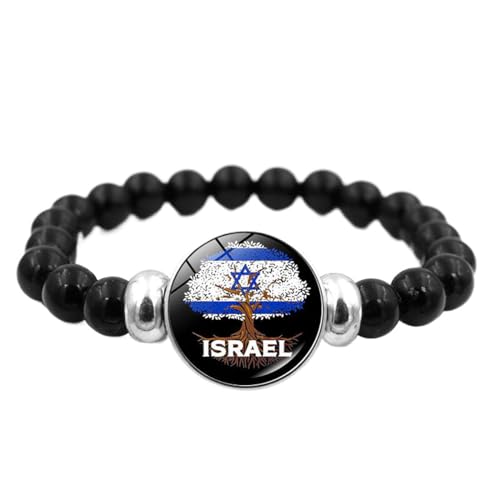 Cernomal Israel-Flagge-Armband – Modischer Charm-Anhänger Mit Baummuster, Verstellbare Elastizität, Schwarzer Perlenarmreif, Schmuck, Freundschaftsarmband, Zubehör Für Männer Und Fr von Cernomal