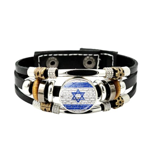 Cernomal Israel-Flagge-Armband – Modischer Gitter-Charm, Verstellbarer Mehrschichtiger Wickelarmreif Aus Leder, Schmuck, Freundschaftsarmband, Zubehör Für Männer Und Frauen, Schwarz, von Cernomal