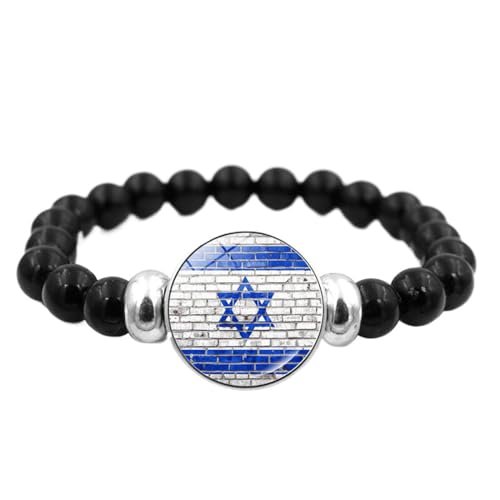 Cernomal Israel-Flagge-Armband – Schachbrett-Anhänger, Elastisch, Schwarzer Perlenarmreif, Für All-In-One-Armband-Schmuckzubehör Für Herren Und Damen, Schwarz, Lang: 18 Cm von Cernomal