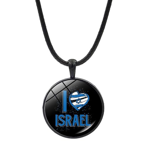 Cernomal Israel-Länder-Nationalflaggen-Halsketten – Neuartige Glas-Cabochon-Liebes-Israel-Anhänger-Halsband-Pullover-Kette, Für Männer Und Frauen, Patriotisches Schmuckzubehör, Wie von Cernomal