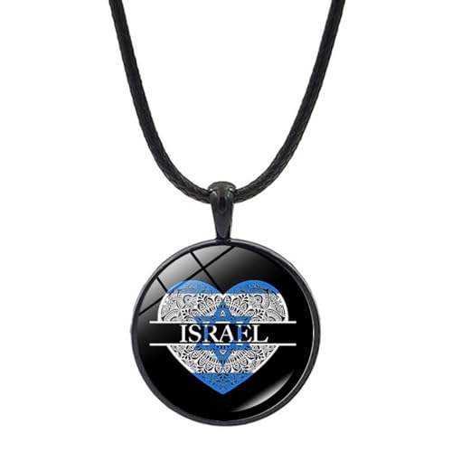 Cernomal Israel-Länder-Nationalflaggen-Halsketten – Neuartige Herz-Glas-Cabochon-Anhänger-Choker-Pullover-Kette, Für Männer Und Frauen, Patriotische Schmuck-Accessoires, Wie Abgebild von Cernomal