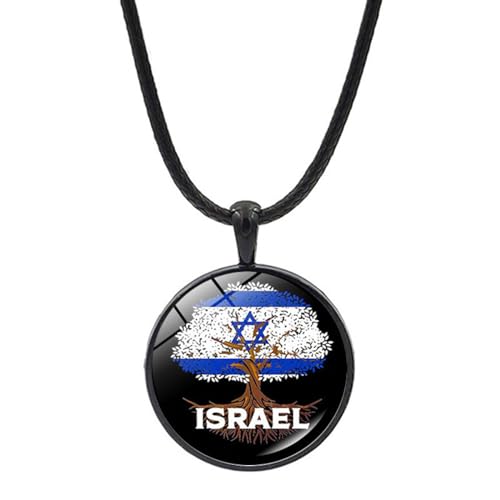 Cernomal Israel-Länder-Nationalflaggen-Halsketten – Neuheit Glas-Cabochon-Baummuster-Anhänger-Halsband-Pullover-Kette, Für Männer Und Frauen, Patriotisches Schmuckzubehör, Wie Abgeb von Cernomal