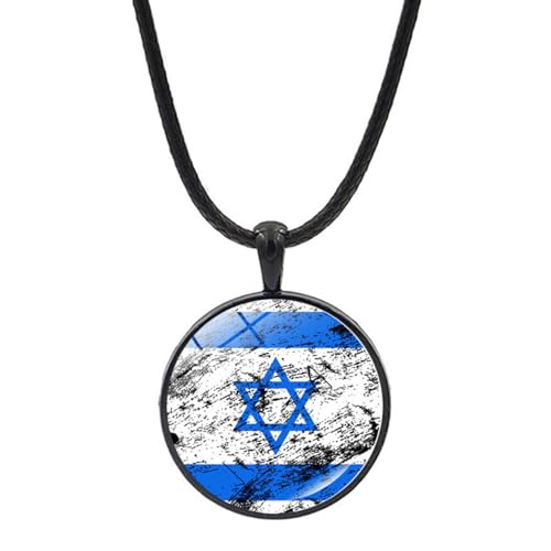 Cernomal Israel-Länder-Nationalflaggen-Halsketten – Neuheit Graffiti-Glas-Cabochon-Anhänger-Choker-Pullover-Kette, Für Männer Und Frauen, Patriotisches Schmuckzubehör, Wie Abgebilde von Cernomal