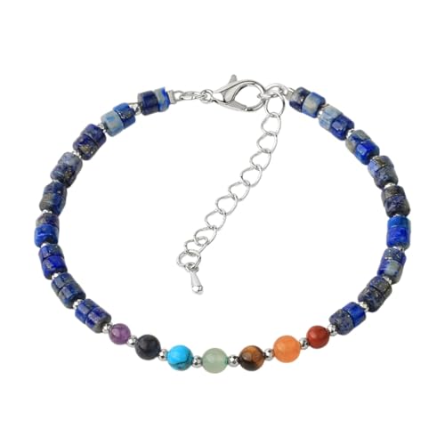 Cernomal Natürliche Lapis-Edelstein-Perlenarmbänder – Mini-7-Chakra-Kristallstein, Verstellbarer Kettenarmreif, Für Sie, Weihnachten, Muttertag, Schmuck, Geschenke, Accessoires, Stein von Cernomal