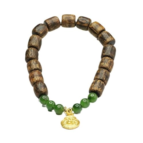 Cernomal Natürliches Hetian-Jade-Stein-Armband – Holzperlen-Armreif Im Retro-Stil Mit Anhänger, Für Männer Und Frauen, Modeschmuck, Accessoires, Armband, Geschenk, Steinarmband, 8 Mm von Cernomal