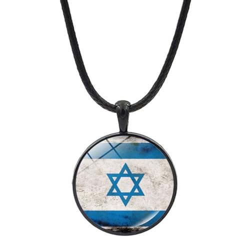 Cernomal Neuartige Halskette Mit Flagge Israels – Runder Emblem-Graffiti-Glas-Cabochon-Anhänger, Schwarze Pulloverkette, Beliebter Hip-Hop-Schmuck Für Männer Und Frauen, Geschenke, Wi von Cernomal