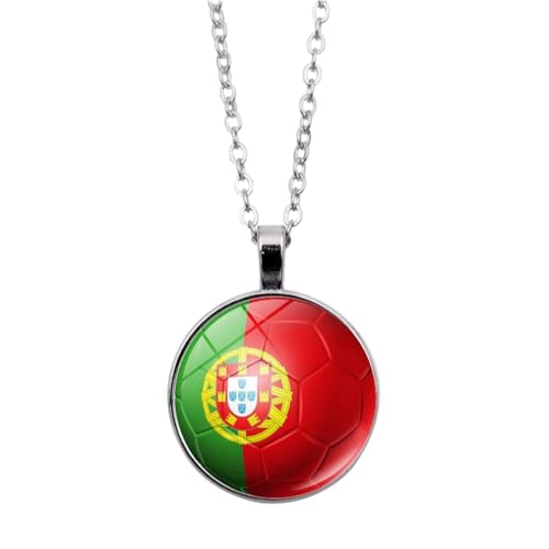 Cernomal Portugal-Flagge-Charm-Halskette – Vintage-Fußball-Bedruckter Anhänger, Pullover, Schlüsselbeinkette, Schmuckkarte, Halsbandkette, Geschenk Für Damen Und Herren, Fußballclub von Cernomal