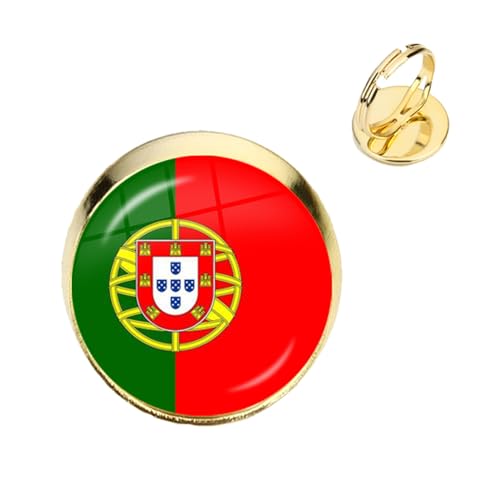 Cernomal Portugal-Nationalflaggen-Ring – Verstellbare Vintage-Gelbe Ringe, Zierlicher Fingerring Mit Glas, Personalisierter Schmuck, Geschenk Für Damen, Mädchen, Herren, Gelb, 18 Mm von Cernomal