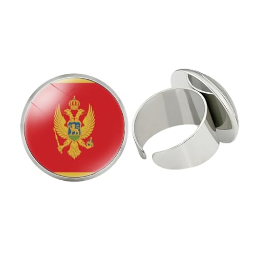 Cernomal Runder Ring Mit Montenegro-Flagge Für Damen – Flagge Europas, Ethnischer, Verstellbarer Fingerring Mit Öffnung, Klassischer Schmuck-Bandring Für Unisex-Geburtstagsparty-Gesch von Cernomal