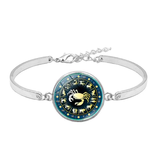 Cernomal Sternzeichen-Armband – Retro 12 Sternbilder, Cabochon-Glas, Zeit-Charm, Verstellbarer Armreif, Modeschmuck, Reise-Armbänder, Zubehör, Krebs, Verstellbar von Cernomal