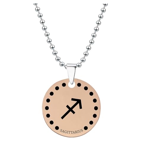 Cernomal Sternzeichen-Halskette – 12 Sternbilder, Rosarot, Runder Anhänger, Pulloverkette, Modischer Charm, Schmuck, Geschenke, Accessoires Für Damen, Mädchen, Herren, Schütze, Verst von Cernomal