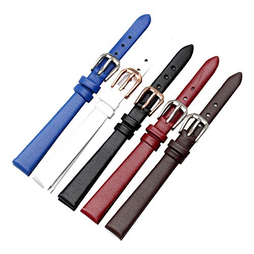 1 PC-echtes Leder-Frauen-Uhrenarmband-6/7/8/10/12mm Uhrenarmband Dornschließe Armband Riemchen Blau, 10mm Silber Buckle von Cerobit