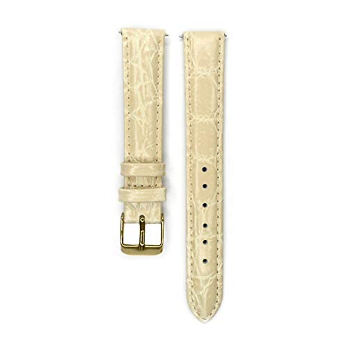 12mm/14mm/16mm/18mm/20mm Echtes Leder Uhrenarmband Männer Frauen mit Edelstahl-Dornschließe Armband Ersatz Beige Gold-Schnalle, 12mm von Cerobit