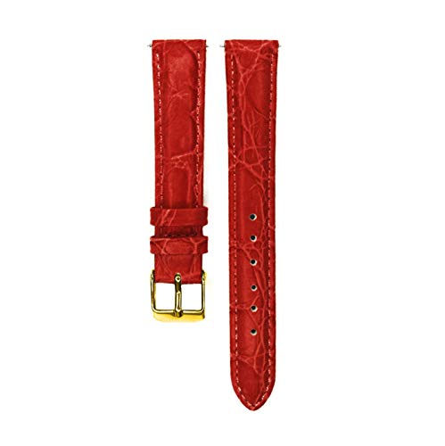 12mm/14mm/16mm/18mm/20mm Echtes Leder Uhrenarmband Männer Frauen mit Edelstahl-Dornschließe Armband Ersatz Rot Gold Buckle, 20mm von Cerobit