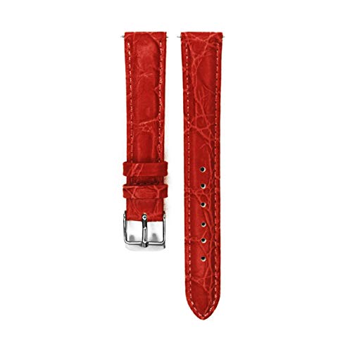 12mm/14mm/16mm/18mm/20mm Echtes Leder Uhrenarmband Männer Frauen mit Edelstahl-Dornschließe Armband Ersatz rot, 18mm von Cerobit