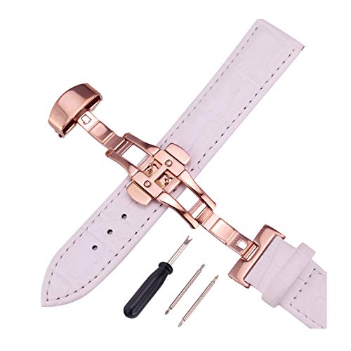 12mm-24mm Männer Frauen Uhrenarmbänder Alligator Textur Echtlederband Push-Haken Uhren Zubehör Roségold Buckle Whtie, 12mm von Cerobit