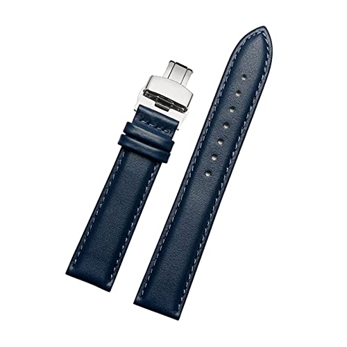 14-23mm Männer echtes Leder blaue Farbe Uhrenarmband Armband verschleißfestes wasserdichtes Armband mit Faltschließe, 20mm. von Cerobit