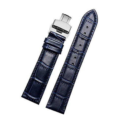 14-23mm Männer echtes Leder blaue Farbe Uhrenarmband Armband verschleißfestes wasserdichtes Armband mit Faltschließe, 21mm von Cerobit