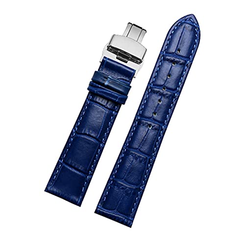 14-23mm Männer echtes Leder blaue Farbe Uhrenarmband Armband verschleißfestes wasserdichtes Armband mit Faltschließe, 23mm von Cerobit