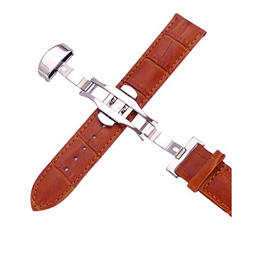 14.12/16/18/20/22/24mm Damen Herren Armband Krokodil-Muster-echte Leder-Push-Haken-Armband-Bügel Licht Kaffee, 21mm von Cerobit