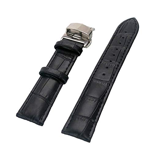 14.12/16/18/20/22/24mm Damen Herren Armband Krokodil-Muster-echte Leder-Push-Haken-Armband-Bügel Schwarz, 22mm von Cerobit