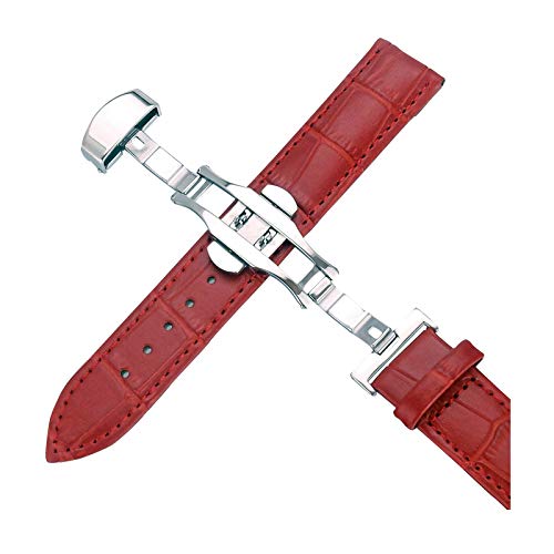 14.12/16/18/20/22/24mm Damen Herren Armband Krokodil-Muster-echte Leder-Push-Haken-Armband-Bügel rot, 24mm von Cerobit