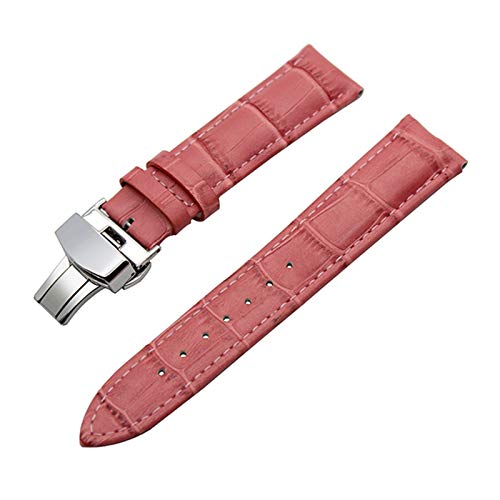 14mm-24mm-echtes Leder-Armband mit Quick Release Schmetterling Schliesse Armband Croco Korn-Armband Rosa, 21mm von Cerobit