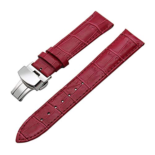 14mm-24mm-echtes Leder-Armband mit Quick Release Schmetterling Schliesse Armband Croco Korn-Armband Rose Red, 18mm von Cerobit