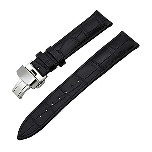 14mm-24mm-echtes Leder-Armband mit Quick Release Schmetterling Schliesse Armband Croco Korn-Armband Schwarz, 21mm von Cerobit